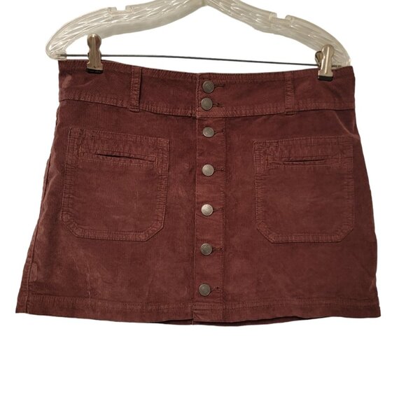 We The Free‎ Skirt Joanie Corduroy Brown Button Mini Skirt Size 30 Free People - Picture 1 of 7